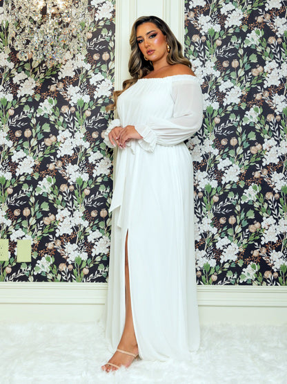 Vicky Plus Size Chiffon Gown in White