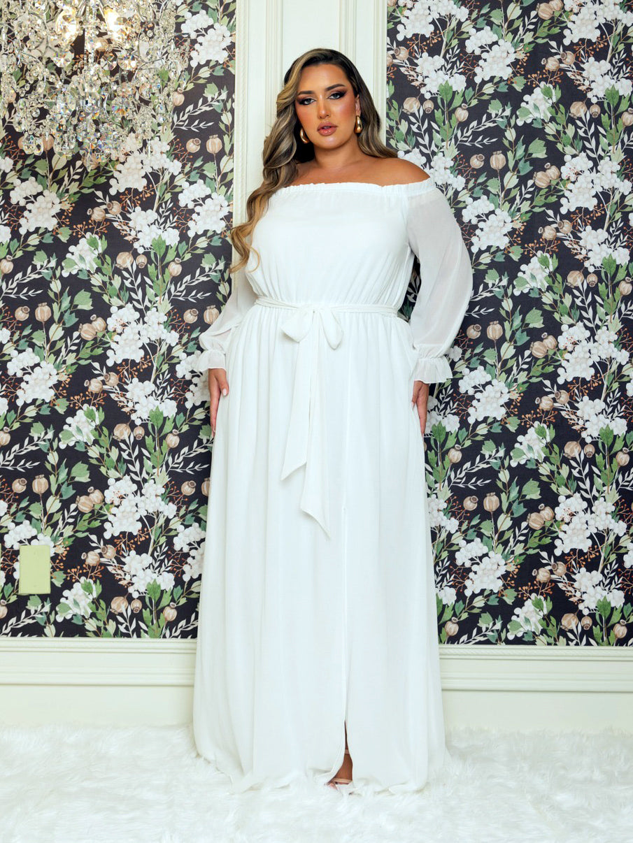 Vicky Plus Size Chiffon Gown in White