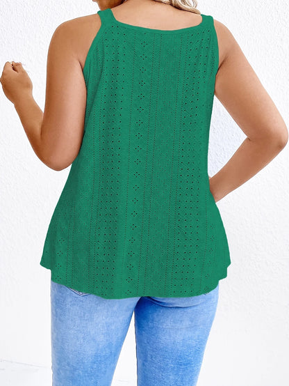 Vienna Eyelet Plus Size Tank Top in Green