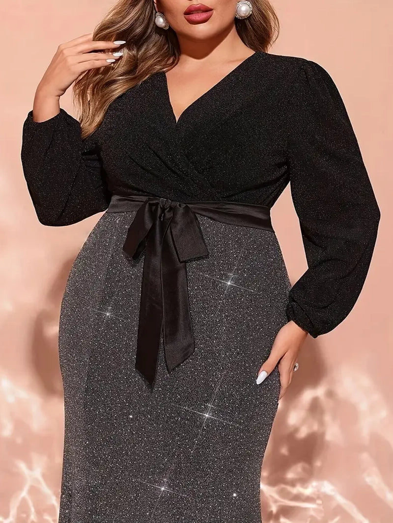 Violetta Plus Size Colour Block Sparkle Dress