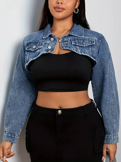 Vee Plus Size Super Cropped Denim Jacket