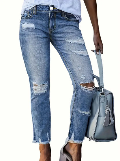 Yvette Plus Size Ankle Distressed Skinny Jeans