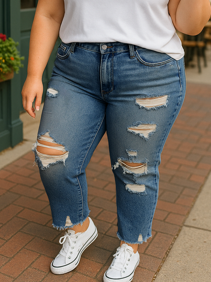 Yvette Plus Size Ankle Distressed Skinny Jeans