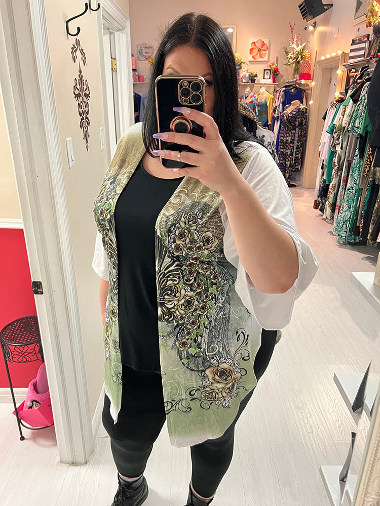 Jada Plus Size Kimono in Wings Print, plus size outerwear, alternate view