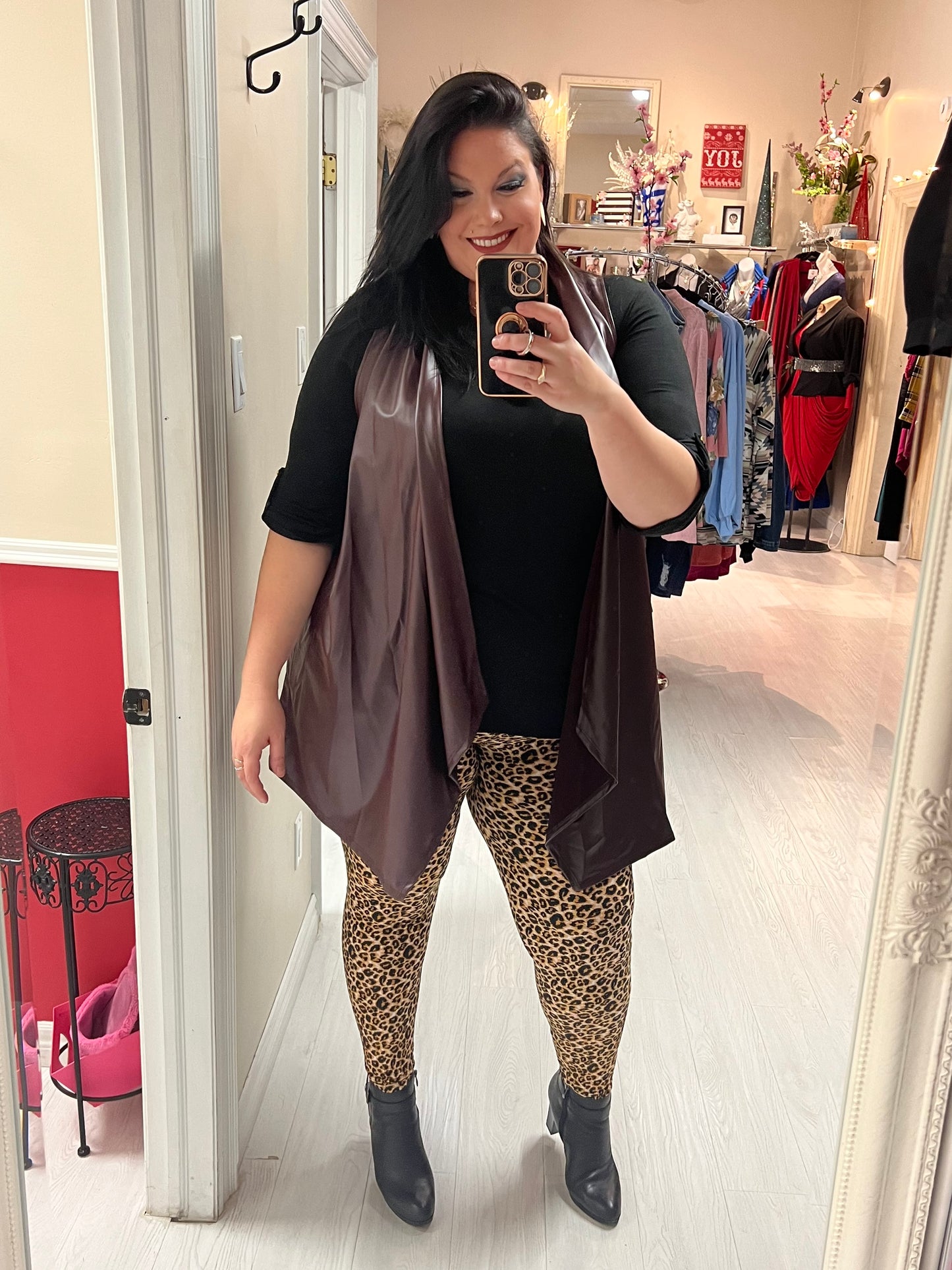 Zeema Microfiber Plus Size Legging in Leopard, plus size leggings, detail view